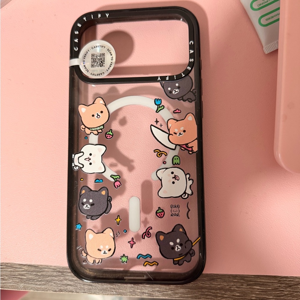 Casetify Clear Phone Case with Pastel Cartoon Dogs on Pink